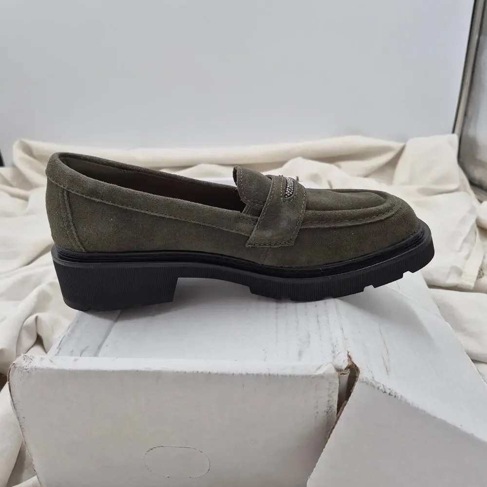 NEW Clarks Collection Lauryl Step Loafer in the Dark Olive Suede Women's size 7